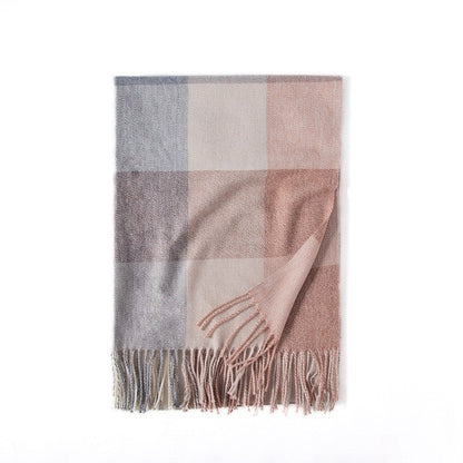 Color Block Plaid Fringe Scarf