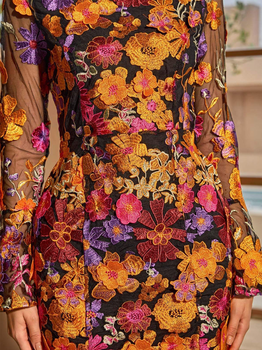 Angelina Flower Embroidered Mini Dress