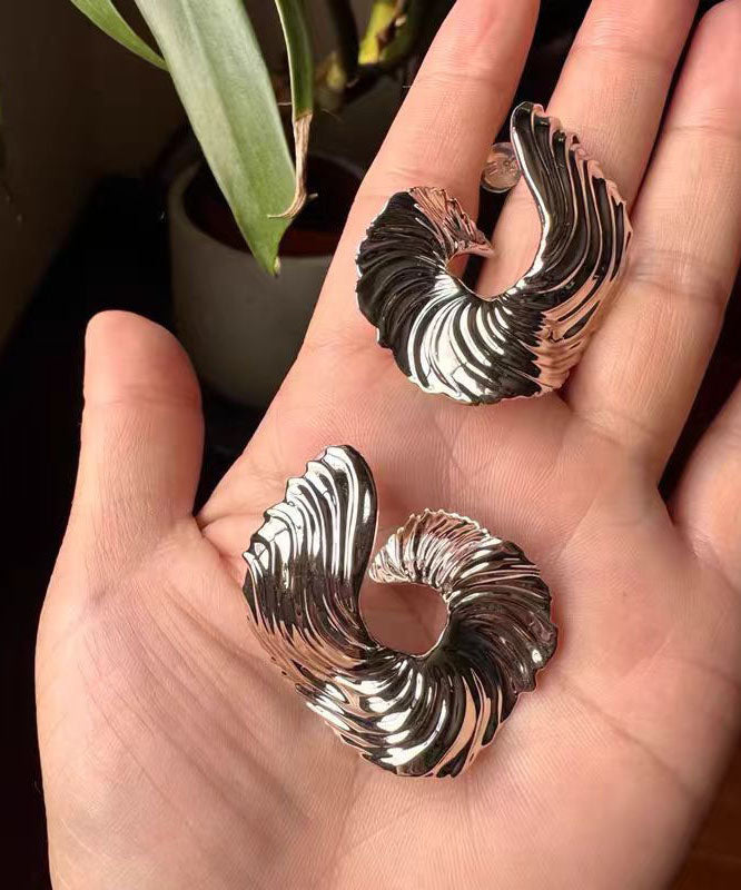 Boutique Silk Metal Asymmetrical Wrinkled Hoop Earrings
