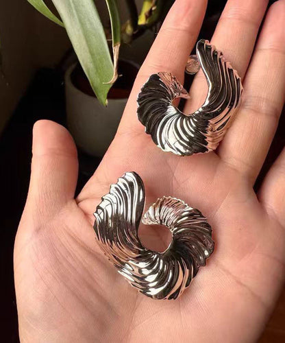 Boutique Silk Metal Asymmetrical Wrinkled Hoop Earrings