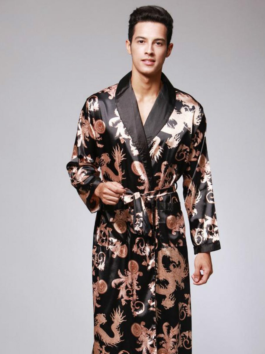 Silk Summer Men'S Nightgown Bathrobe