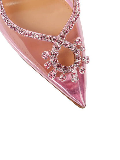 Sapphira Pointed-Toe Clear Strappy Stiletto Heels with Rhinestones