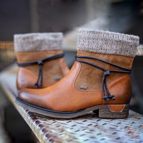 Round Toe Women'S Leather Boots With Side Zipper, Thick Heel, Warm Martin Boots, Low-Heeled Plus Size Women'S Boots