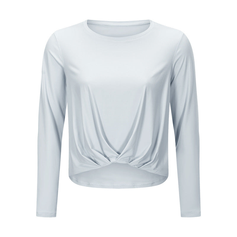 Sanding Nude Yoga Long Sleeve Fashion Versatile Front Hem Pleated Loose Yoga Suit