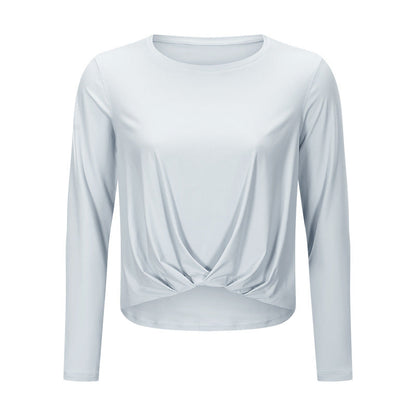 Sanding Nude Yoga Long Sleeve Fashion Versatile Front Hem Pleated Loose Yoga Suit