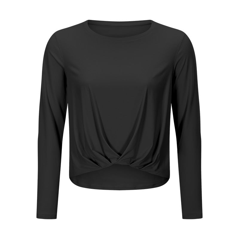 Sanding Nude Yoga Long Sleeve Fashion Versatile Front Hem Pleated Loose Yoga Suit