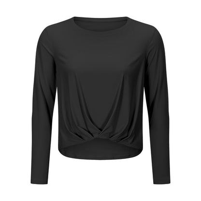 Sanding Nude Yoga Long Sleeve Fashion Versatile Front Hem Pleated Loose Yoga Suit