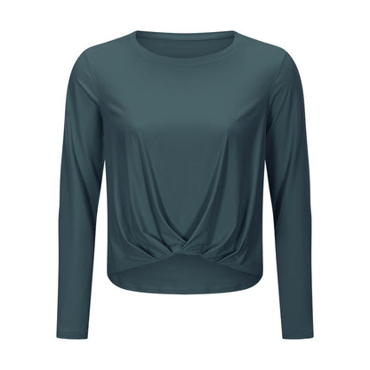 Sanding Nude Yoga Long Sleeve Fashion Versatile Front Hem Pleated Loose Yoga Suit