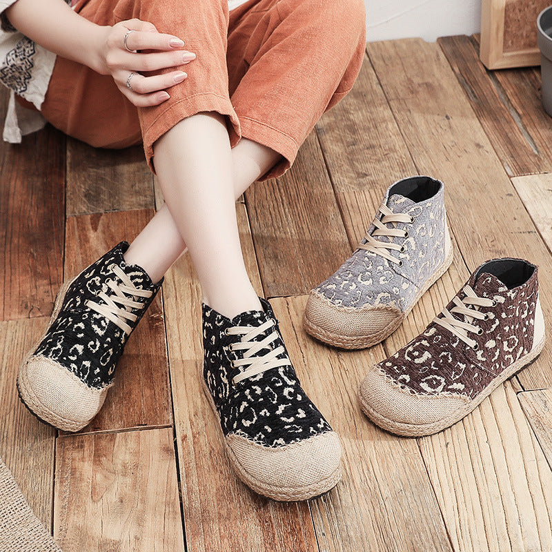 Autumn And Winter Ethnic Style Cotton And Linen Shoes Women'S Blow-Bottom Round Toe Women'S Casual Cloth Shoes