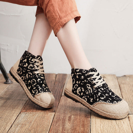Autumn And Winter Ethnic Style Cotton And Linen Shoes Women'S Blow-Bottom Round Toe Women'S Casual Cloth Shoes