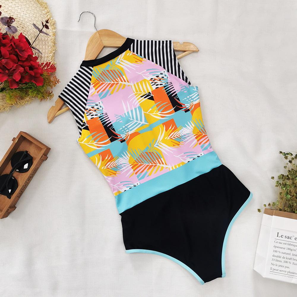 New Sleeve Zipper Swimsuit Women'S New Stitching Integrated Surfing Dress