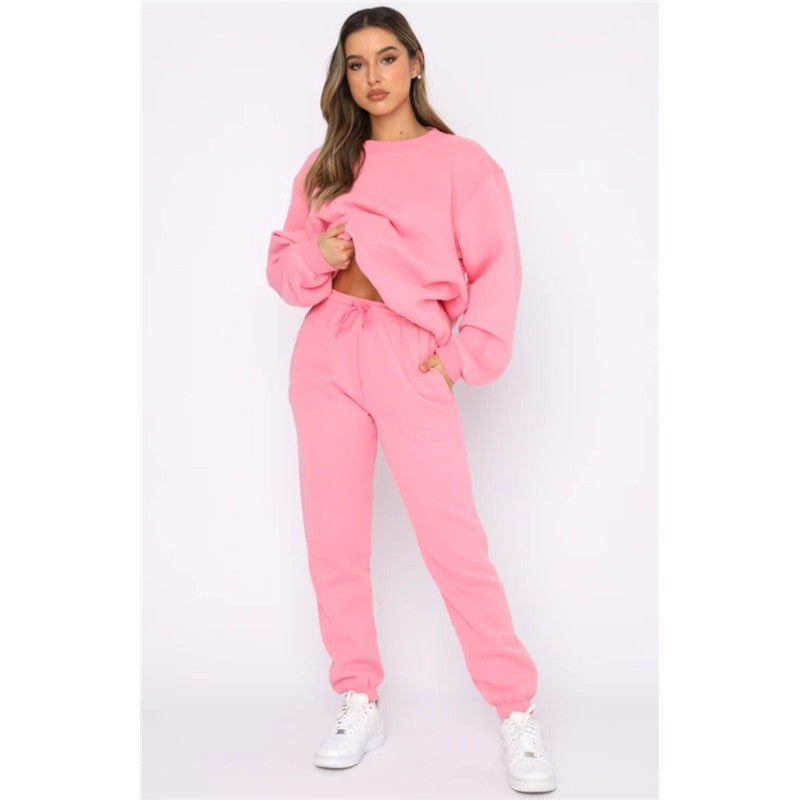 Women's Solid Color Hoodie Sweatsuit Round Neck Long Sleeve