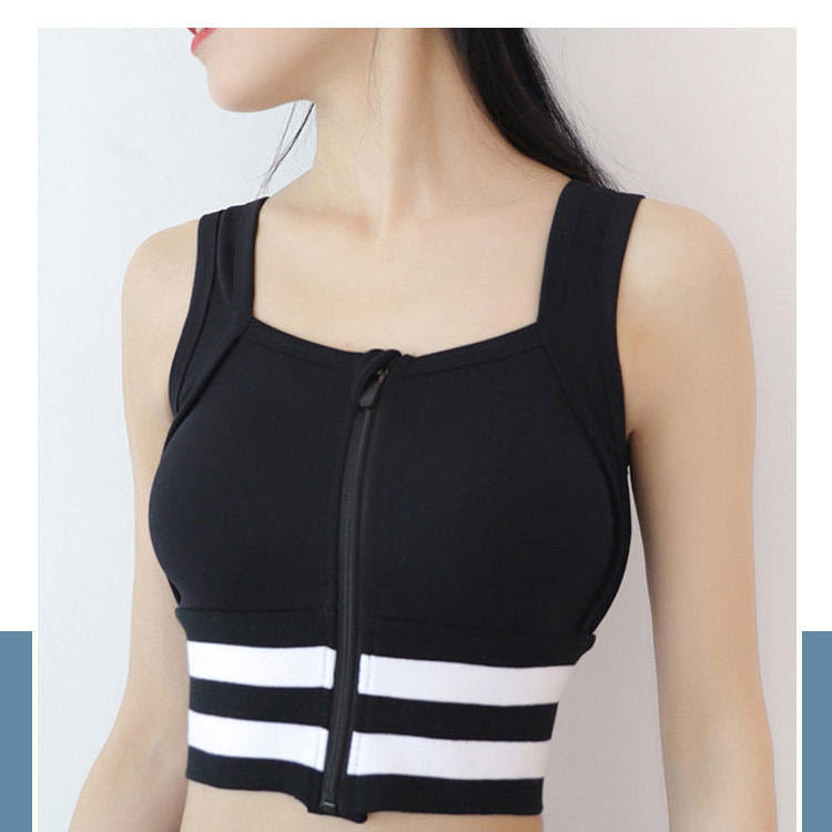 Sport Yoga Bra Women Wearing Fitness Underwear Shock-Proof Gathered Running Bra Front Zipper Design Vest.