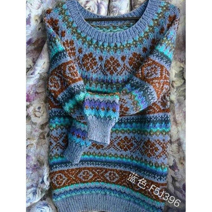 Round-Necked Head Sweater Female Retro Long-Sleeved Knit Shirt Loose Casual Top.