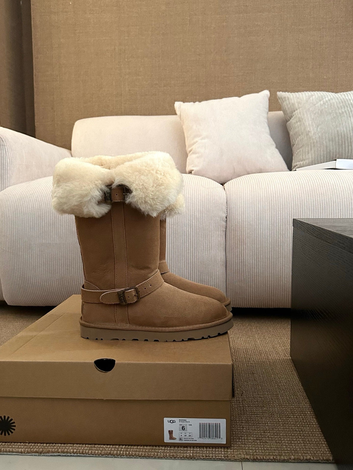 UGG Platform Foldable Tall Boots Brown Suede Shearing