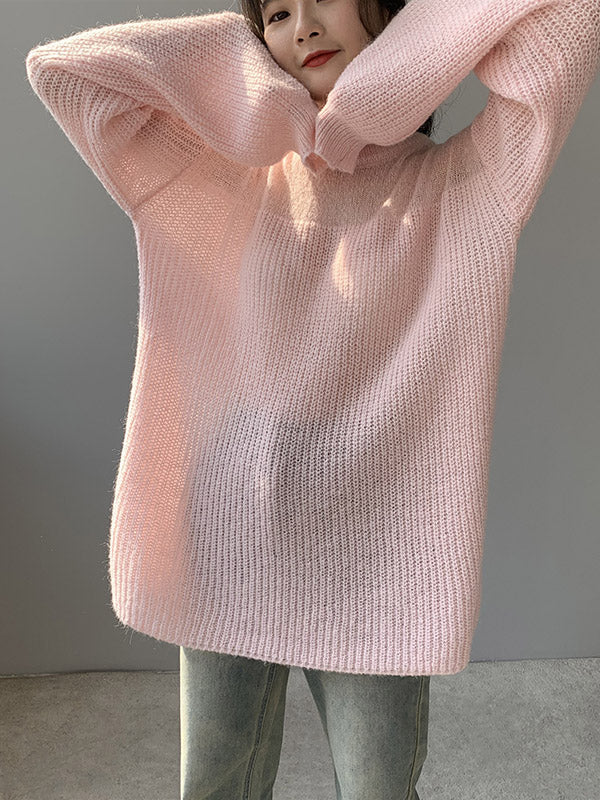 Urban Loose Solid Color Round-Neck Sweater Top