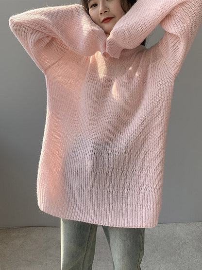 Urban Loose Solid Color Round-Neck Sweater Top
