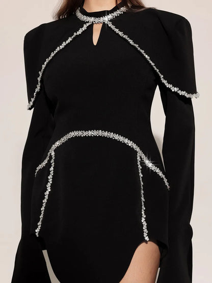 Odelia High Neck Irregular Puff Sleeves Mini Dress