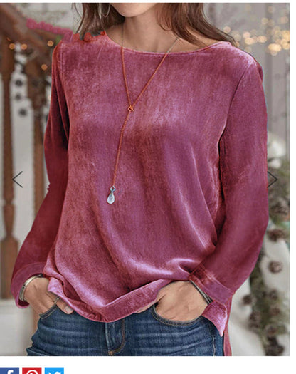 Autumn And Winter Fashion New Women'S Solid Color Casual Crewneck Pullover Velvet Sweatshirt