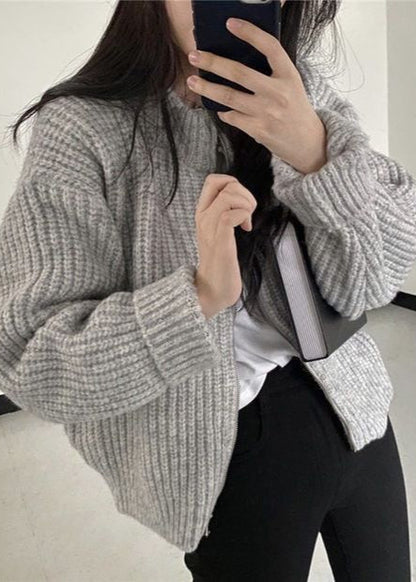 Chunky Knit Cardigan Zip Up Ribbed Sweater