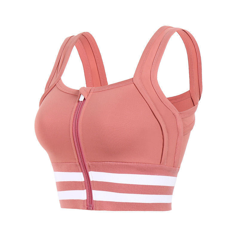 Sport Yoga Bra Women Wearing Fitness Underwear Shock-Proof Gathered Running Bra Front Zipper Design Vest.