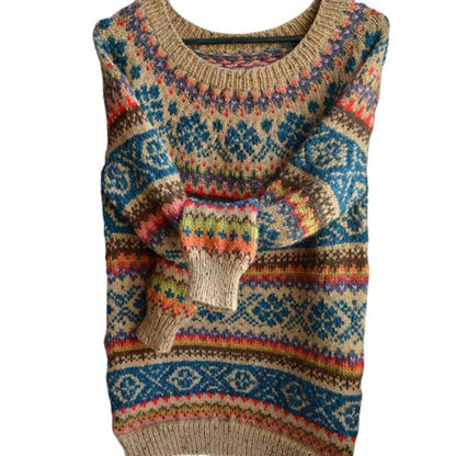 Round-Necked Head Sweater Female Retro Long-Sleeved Knit Shirt Loose Casual Top.