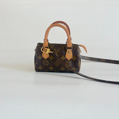 Louis Vuitton Brown Monogram Canvas Mini Speedy Shoulder Bag w Strap