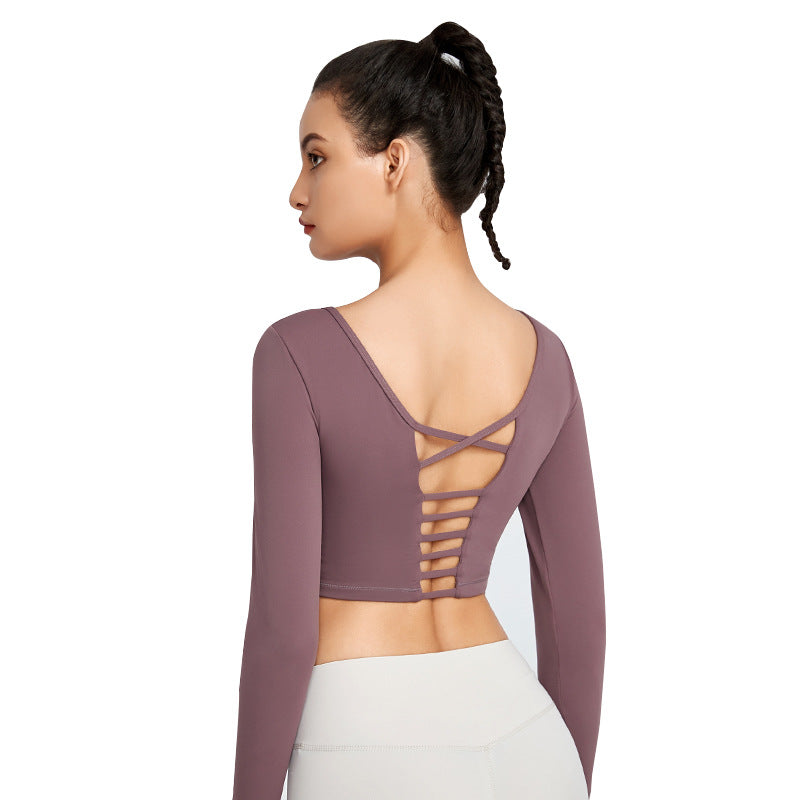 Tights Naked Long-Sleeved Yoga Top Sportswear Women'S Back Yoga Wea