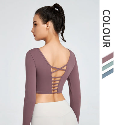 Tights Naked Long-Sleeved Yoga Top Sportswear Women'S Back Yoga Wea