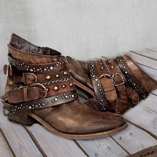 Autumn And Winter Thick Heel Large Size Belt Short Tube Single Boot Female.