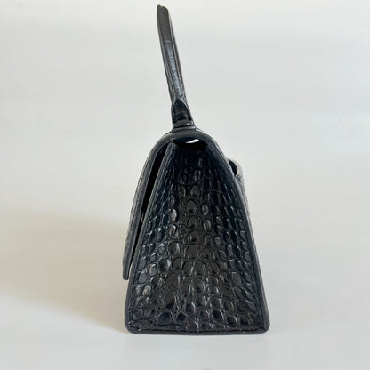 Balenciaga black croc embossed small hourglass bag