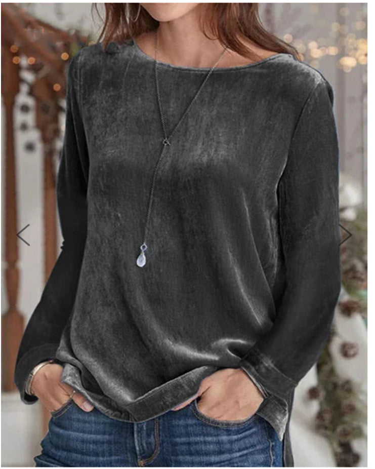 Autumn And Winter Fashion New Women'S Solid Color Casual Crewneck Pullover Velvet Sweatshirt