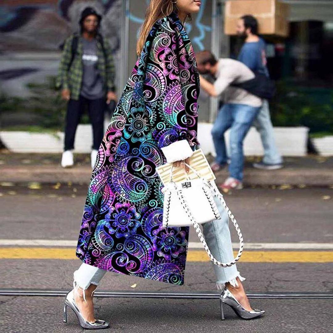 Long-Sleeved Printed Double-Row Button-Down Jacket With Long-Sleeved Cashew Blossom Windshield