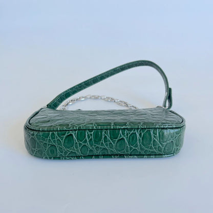 By Far Green Crocodile Embossed Rachel mini hand bag