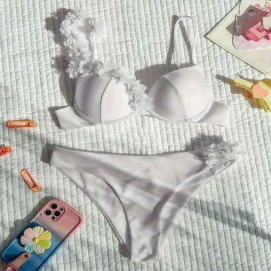 Sexy Solid Flower Bikini Beach Swimsuit