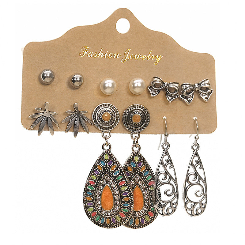 Bohemian Long Leaf Feather Earrings Set