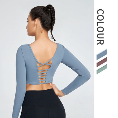 Tights Naked Long-Sleeved Yoga Top Sportswear Women'S Back Yoga Wea