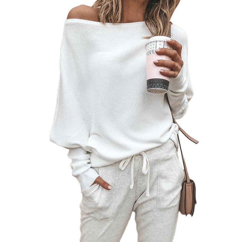 Sweater Female Solid Bat Long Sleeved Round Collar Casual Sweater Female
