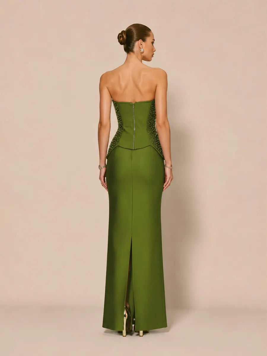 Antonella Chic Contour Strapless Beaded Bandage Maxi Top and Skirt Set