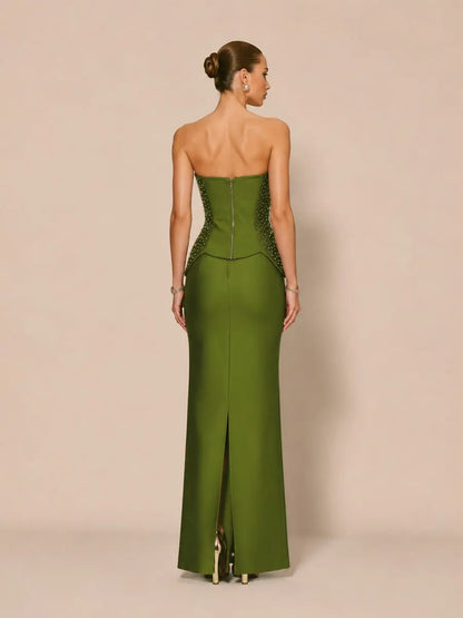 Antonella Chic Contour Strapless Beaded Bandage Maxi Top and Skirt Set