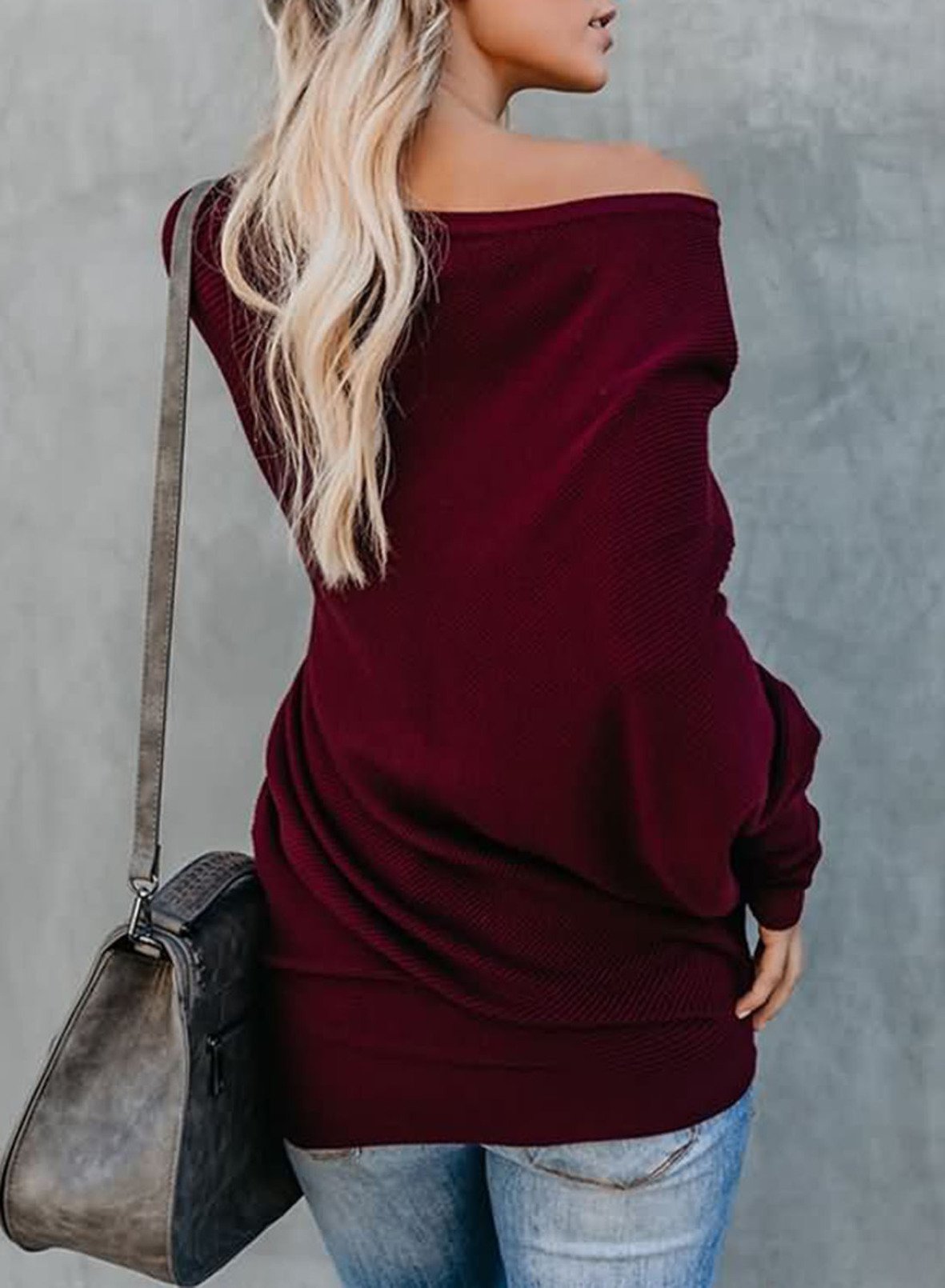 Sweater Female Solid Bat Long Sleeved Round Collar Casual Sweater Female