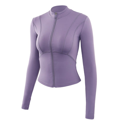 Nude Sports Coat Slim Yoga Suit Women'S Zipper Long Sleeve Fitness Top