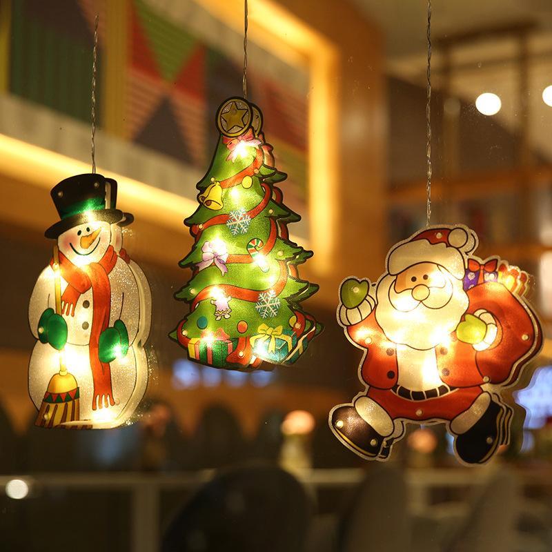 Led Christmas Decoration Lights Santa Claus Snowman Elk Shape Window Suction Cup Lights Holiday Decoration