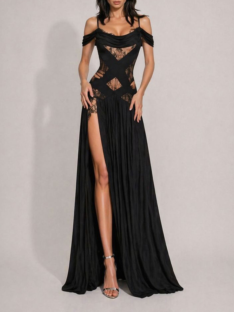 Abrianna Off-Shoulder Lace Cutout Maxi Dress