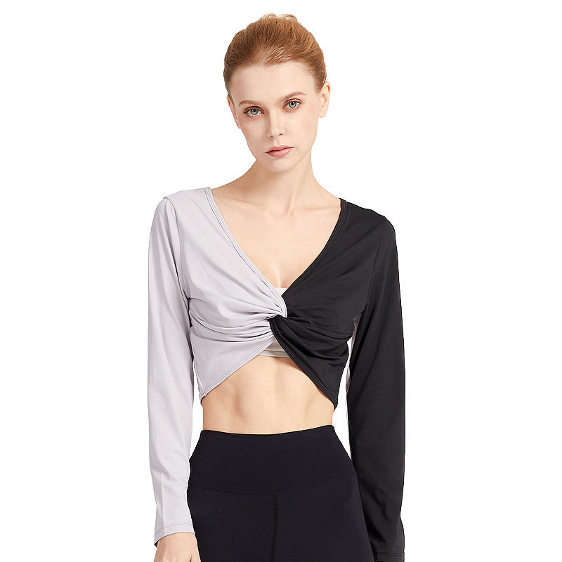 Double-Sided Wear Fitness Suit Long-Sleeved Women'S Yoga Suit Twist Breathable Body-Worn Body Movement Outdoor Exercise Running Top