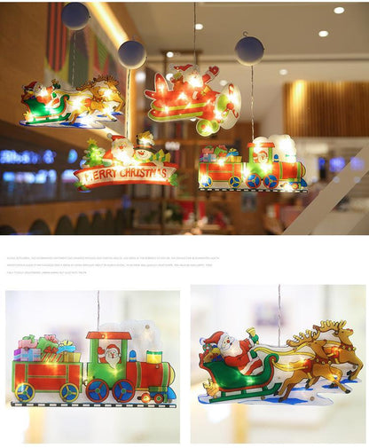Led Christmas Decoration Lights Santa Claus Snowman Elk Shape Window Suction Cup Lights Holiday Decoration