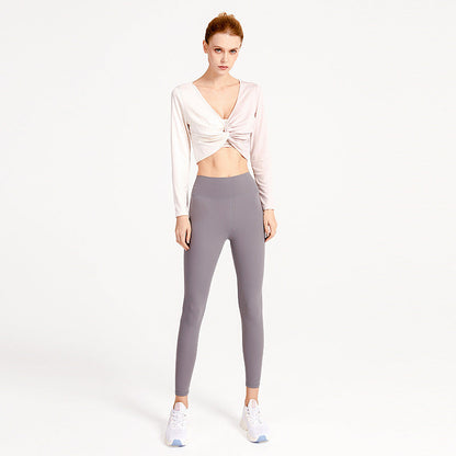 Double-Sided Wear Fitness Suit Long-Sleeved Women'S Yoga Suit Twist Breathable Body-Worn Body Movement Outdoor Exercise Running Top