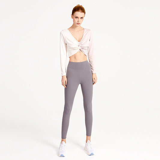 Double-Sided Wear Fitness Suit Long-Sleeved Women'S Yoga Suit Twist Breathable Body-Worn Body Movement Outdoor Exercise Running Top