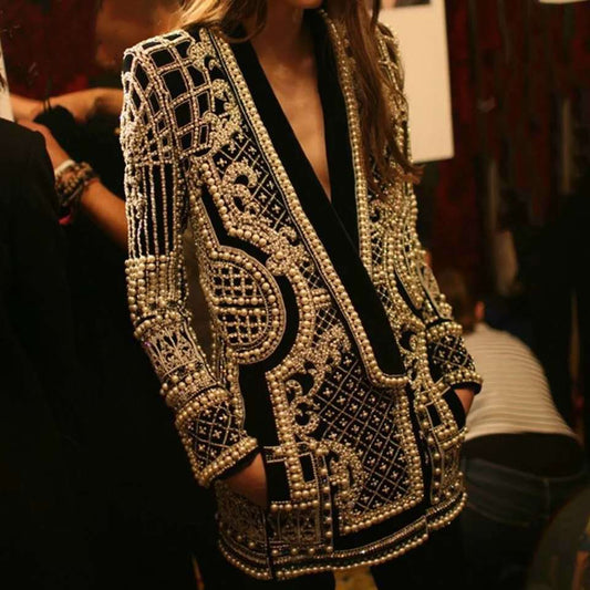 Vv-Neck Long-Sleeved Padded Suit Blouse With Bubble Print Women'S Clothing