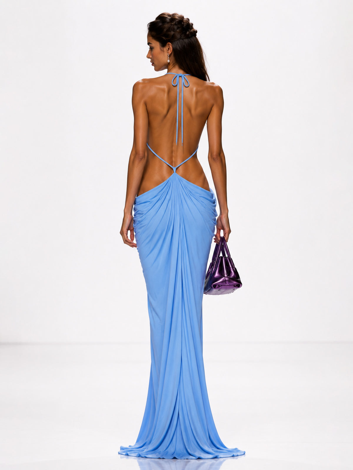 Isla Ruched Open-Back Maxi Dress